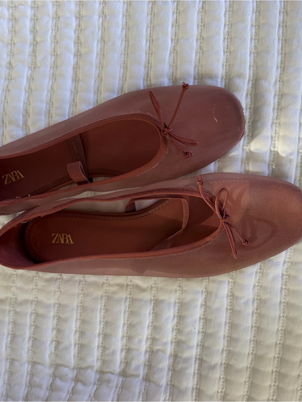 Zara Rust-Tone Ballet Flats with Bow Detail